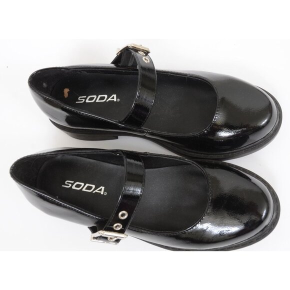 Soda Women's 7 Black Faux Patent Mary Jane Silver Buckle Platform Shoes Gothic - Picture 3 of 9